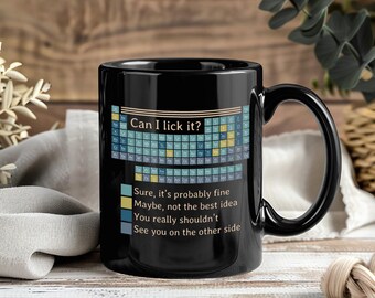 Can I Lick It Periodic Table Mug, Funny Chemistry Coffee Cup, Science Teacher Tea Drinkware, Pupil Gift, Laboratory Humor Classroom Keepsake