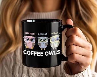 Taza de café espresso regular descafeinado – Taza de café con forma de búho, tazas de té para amantes de las aves, regalos de búhos, baristas, amantes del café, aficionados a la observación de aves, tazas de regalo