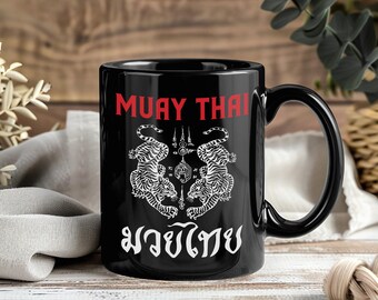 Mug Muay Thai cadeau, tasse à café Tiger Muay Thai, tasse de combattant de boxe thaï, idée cadeau amateur de muay thaï, tasse d'entraînement de kickboxing pour combattants