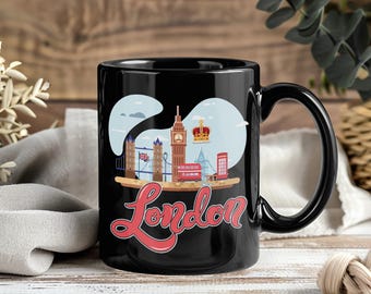 London Souvenir Becher, Kaffeetasse mit britischer Flagge, Reisegeschenk, I Love London Trinkgefäß, UK Monument Vintage, Geburtstagsgeschenk Becher