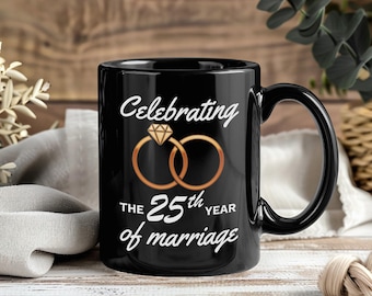 Tazza per il 25° anniversario di matrimonio, tazza da caffè per celebrare 25 anni di matrimonio, regalo per l'anniversario d'argento per marito e moglie, ricordo della festa