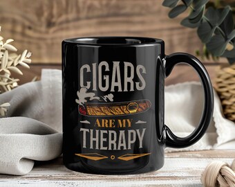Les cigares sont ma tasse thérapeutique Tasse à café amusante Tasses à thé pour les amateurs de cigares vintage Papa fumeur Grand-père Noël Cadeau pour la fête des pères Cadeau fumée