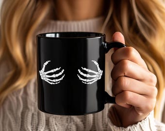 Skeleton Boob Lovers Mug, Funny Goth Skull Cup, Horror Halloween Gift For Him Her, Valentine's Day Couple Present, Love Bones Coffee Cup