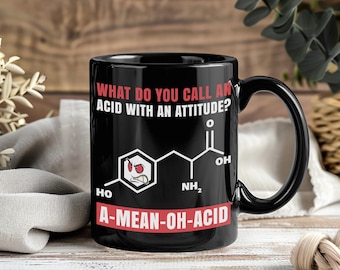 Mean Oh Acid-mok, grappige koffiekopje scheikunde, cadeau leraar wetenschappen student, wetenschap grote humor aanwezig, beker nerd scheikundeliefhebbers