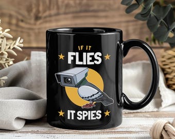 Om den flyger spionerar den mugg, rolig duvanatomi-kaffekopp, fåglar är inte riktiga present, konspirationsskämtpresent för män och kvinnor fågelälskare