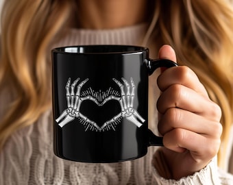 Skelettälskare älskar benmugg, rolig dödskallepresent till par, goth skräck alla hjärtans dag-present, Halloween-kaffekopp för honom eller henne