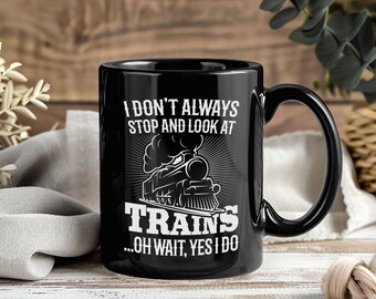 Train Lover Mug Railroad Locomotive Engine Steam Railway Coffee Cup Conductor Gift Vintage Transport Enthusiast Engineer Classic Track