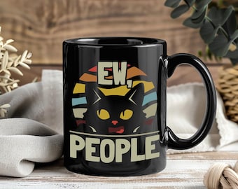 Ew People Retro Cat Mug Funny Coffee Cup Anti Social Introvert Cat Lover Gift Grumpy Humor Vintage Kitty Men Women Drinkware Fun Cup