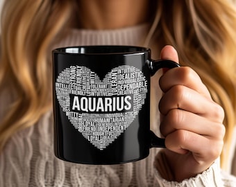 Aquarius Traits Horoscope Zodiac Mug, Astrology Sign Cup, Born Jan 20–Feb 18 Gift, Funny Aquarius Birthday Coffee Cup, Zodiac Present