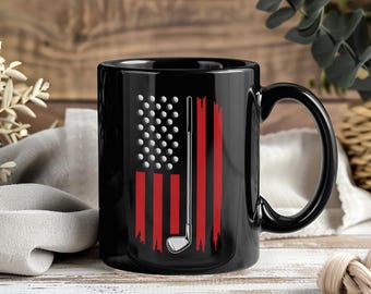 Patriotic Golf Mug American Flag Golfer Coffee Cup USA Golf Club Gift Independence Day Player Sport Graphic Present