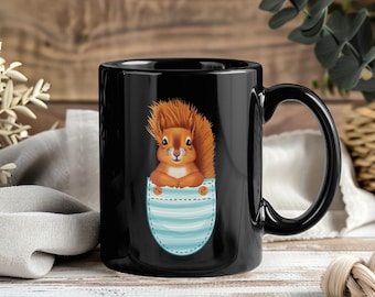 Squirrel Pocket Mug, Cute Squirrels Coffee Cup, Animal Lover Gift, Funny Birthday Present, Wildlife Nature Lover Coffee Mug