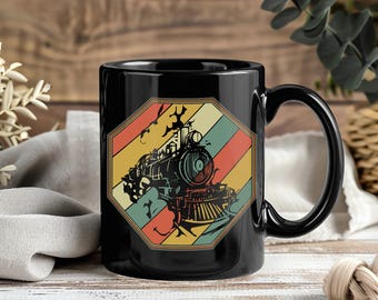 Zugbecher Geschenk, Vintage Lokomotive Kaffeetasse für Zugliebhaber, Eisenbahningenieur Becher, Zugliebhaber Geschenkidee, klassische Lokomotivzugbecher