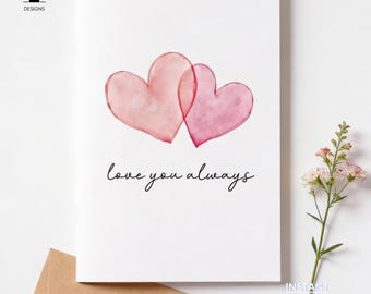 Tarjeta imprimible "Te amo siempre" / Diseño minimalista de San Valentín / Saludo romántico de aniversario / Descarga instantánea