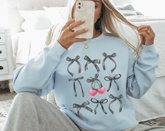 Sweater met donkere coquette en strik Cherry Coquette Coquette-sweater Coquette Clothing Coquette Top Ballet Core Coquette-trui Hypervrouwelijk