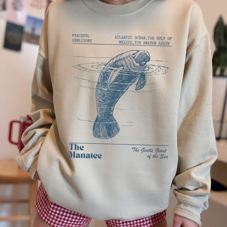 Manatee Sweatshirt Oceancore Manatee Gifts Coconut Girl Nature Stuff Environmental Gifts Marine Biology Manatee Sweater Mermaidcore Gorpcore Sand