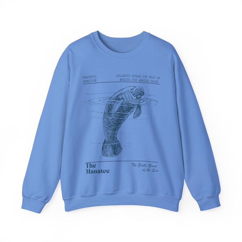 Manatee Sweatshirt Oceancore Manatee Gifts Coconut Girl Nature Stuff Environmental Gifts Marine Biology Manatee Sweater Mermaidcore Gorpcore Carolina Blue