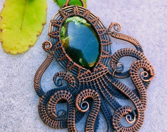 Pendentif calcédoine australienne chromé en fil de cuivre pendentif emballé merveilleux bijoux en pierres précieuses faits à la main pieuvre bijoux en cuivre cadeau pour mère
