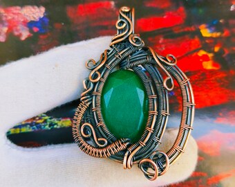 Faceted Zambian Emerald Pendant Copper Wire Wrapped Gemstone Pendant Handmade Copper Wrapped Jewelry Latest Design Pendant Anniversary Gifts