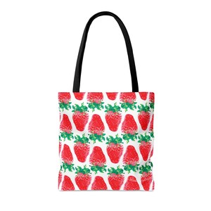 Strawberry Print Tote Bag: Foldable Reusable Shopping Bag