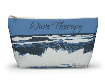 Great Wave T Bottom Pouch, Boho Beach Ocean Wave Pouch, Ocean T bottom Pouch with quote, All Purpose Pouch,Beach Ocean Wave Accessory Pouch