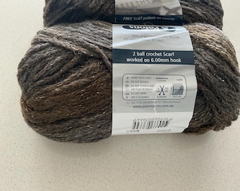 Patons Midnight Collection Yarn, 2 Ball Bundle 140g, Brown Metallic Sparkle Thread, Acrylic Wool Blend Glitter Fiber for Scarf Knitting