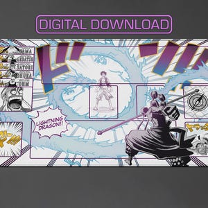 May include: A rectangular playmat with a manga-style illustration. The design features characters and action scenes with a blue and white color scheme. Text includes "DIGITAL DOWNLOAD" and "LIGHTNING DRAGON!!".