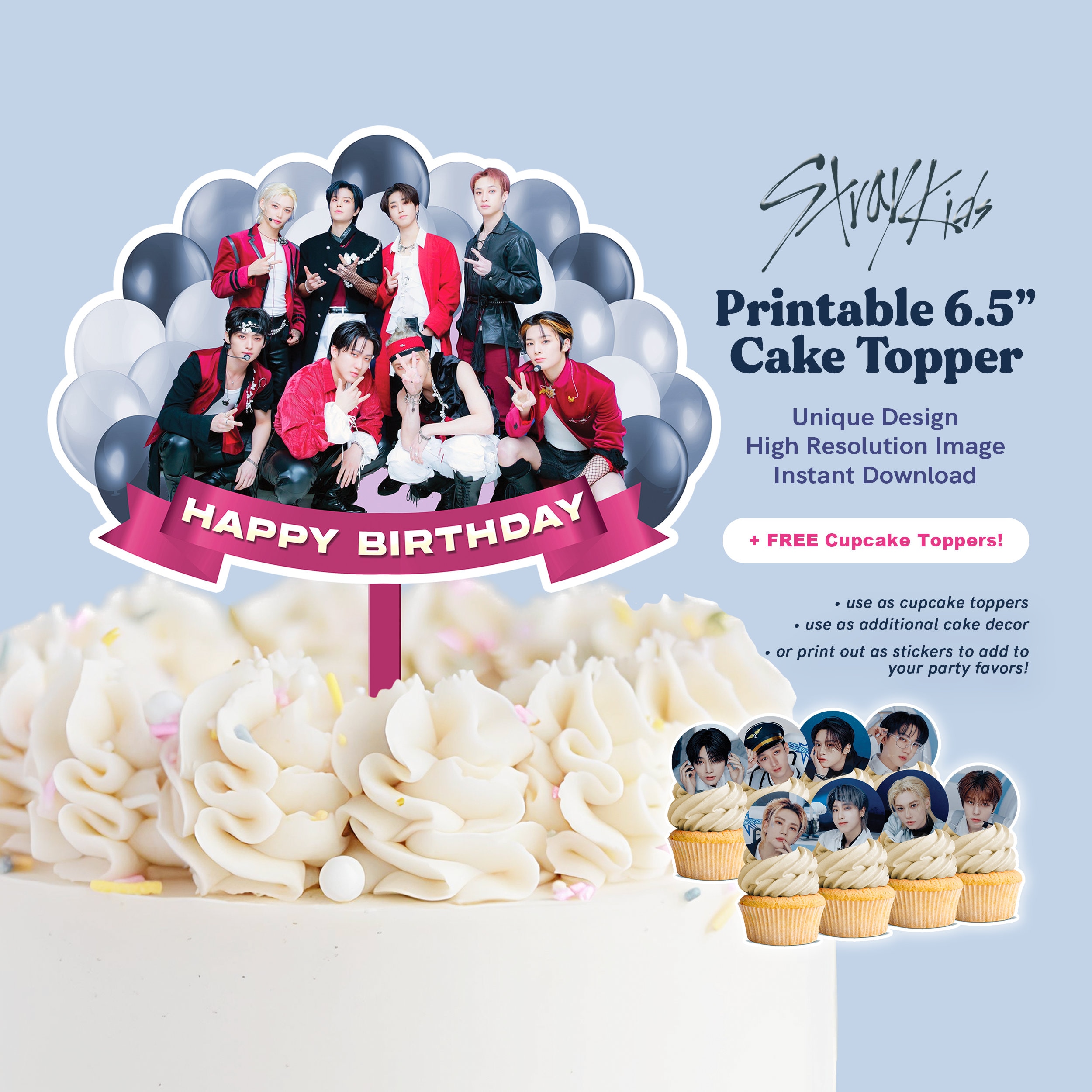 Printable Stray Kids Cake Topper for SKZ Birthday, Instant Download