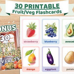 30 OBST und GEMÜSE Lernkarten für Kinder | Druckbare Lernkarten, Montessori Karten, Interaktives Lernen, Homeschool, Sofort Download