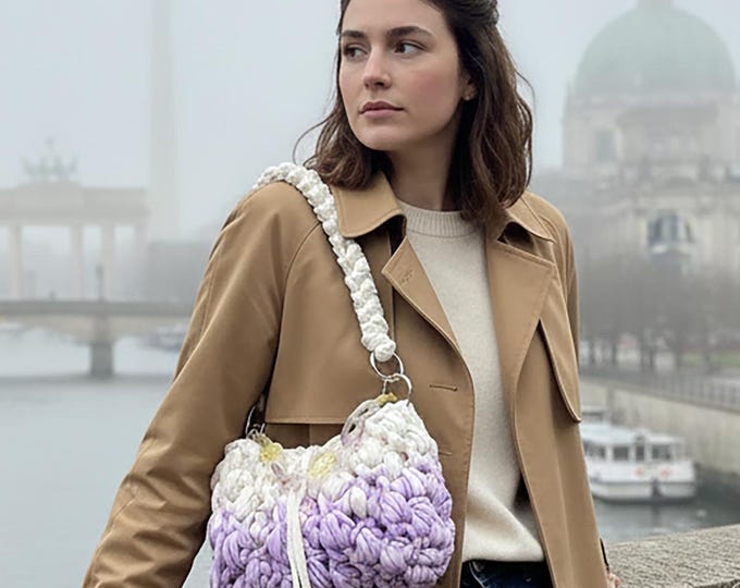 Featured listing image: Boho shoulder and handbag in lilac-buttermilk. In the glamorous Hollywood style of the 50s! A truly unique piece for fashion queens!