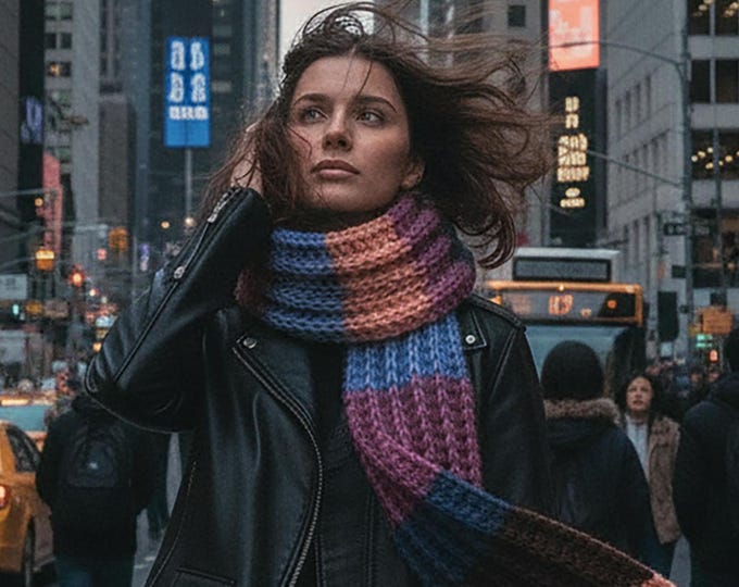 Featured listing image: XXL Colourblock Scarf PASTELLO in gorgeous pastel colour stripes! Hand-embroidered from a cuddly soft premium wool blend.