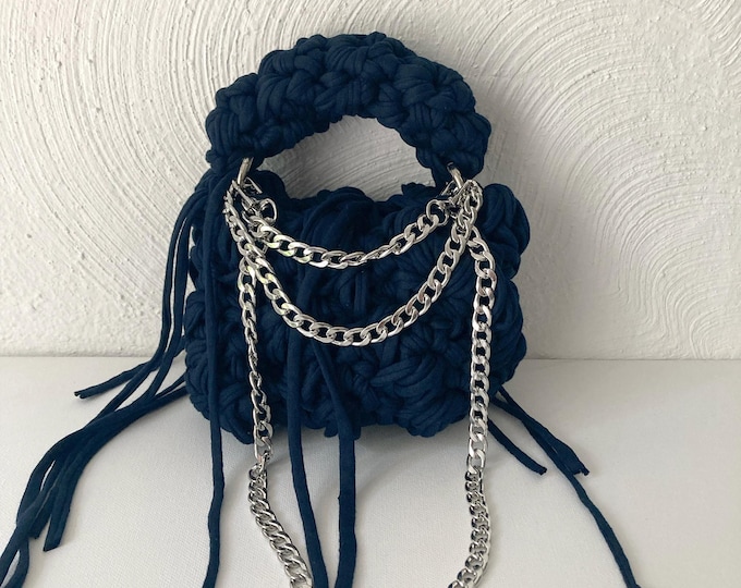 Featured listing image: Mini Gala handbag and crossbody bag "Queens Bag in blue"! Handmade in very elegant dark blue.