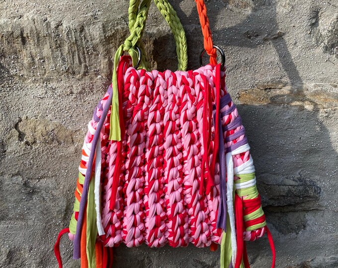 Featured listing image: Beach summer crossbody bag in bright, fresh colors. A favorite vacation bag with casual fringes! Handmade boho vintage chic!