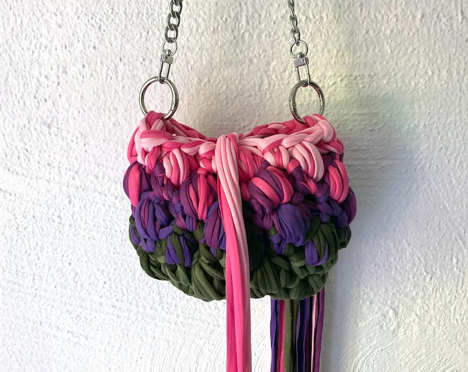 Featured listing image: Mini crossbody bag "Pink meets Olive"! Handmade in beautiful color gradients.