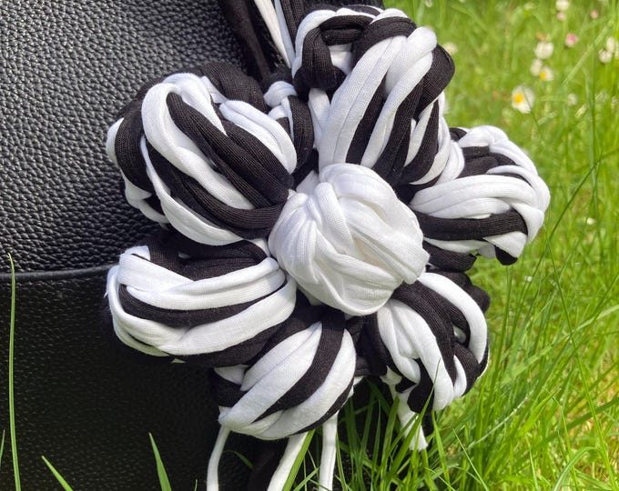 Featured listing image: Elegant XXL flower charm pendant in black and white! Flower bag charm for black and white fans! The crocheted way! Pimp up your bag!