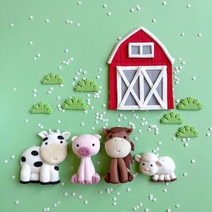 Farm fondant cake toppers for birthday cake