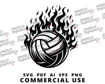 Volleyball Flame SVG, PNG, Vector Clipart (digitale bestanden)