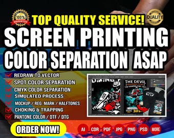 i will do color separation for shirt screen printing, vector, dtf, dtg asap