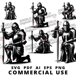 6 Kneeling Knight -svg, png, ai , eps ,pdf | Vector Graphics Design for Cutting, Printing and Digital Files