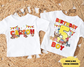 Two-sided Personalized Curious George Birthday Shirt, Curious George Birthday, Custom Birthday Matching Shirt,Curious George Family Birthday