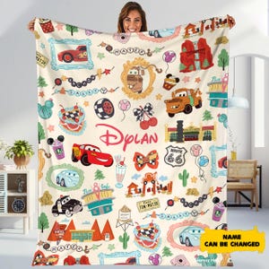 Personalized Coquette Bows Cars Blanket, Custom Name Lightning McQueen Blanket, Lightning McQueen Home Decor