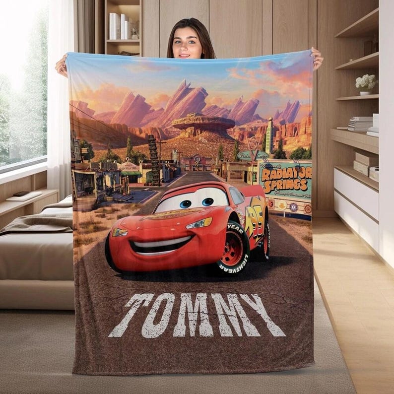 Custom Name Lightning McQueen Baby Blanket, Baby Shower Gift, Disneyland Home Decor,Birthday Gift,Lightning McQueen Tow Mater Blanket zdjęcie 1