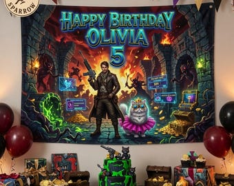 Dungeon Crawler Carl Birthday Tapestry Backdrop, Goddamnit Donut Birthday Banner For Gamer, Princess Donut And Mongo Tapestry, Bookish Gift