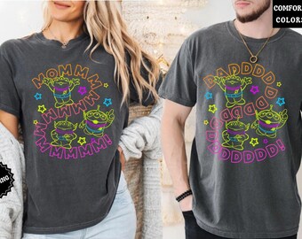 Retro Pixar Toy Story Alien Mom Dad Neon Shirt, Mother's Day Gift, Mommy Daddy Matching Tee, Father's Day Gift, Disneyland Family Trip