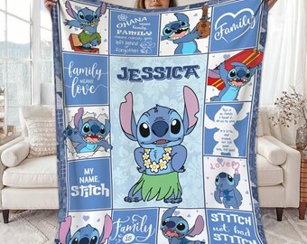 Personalized Disneyworld Stitch And Lilo Blanket | WDW Stitch Fleece Blanket | Stitch Magic Kingdom Throw Blanket for Bed Coach and Sofa
