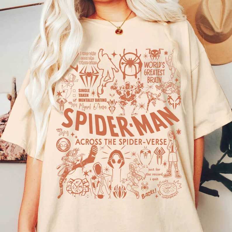 Spider Man Across the Spider Verse Doodle art Shirt | Miles Morales Spider Punk Miguel O'hara Shirt | Spidey Superhero Shirt image 1