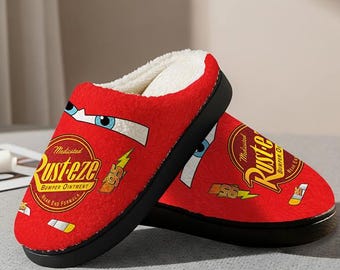 Cars Movie Slippers,Disneyland Movie Inspired Fluffy Slipper Lightning McQueen Cozy Shoes,Disneyworld Mater Family Matching 2025 House Shoes