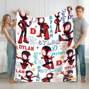 Personalized Spidey And His Amazing Friends Blanket, Spidey Friends Fleece Blanket, Spiderman Superhero Blanket, Spidey Birthday Gifts image 1