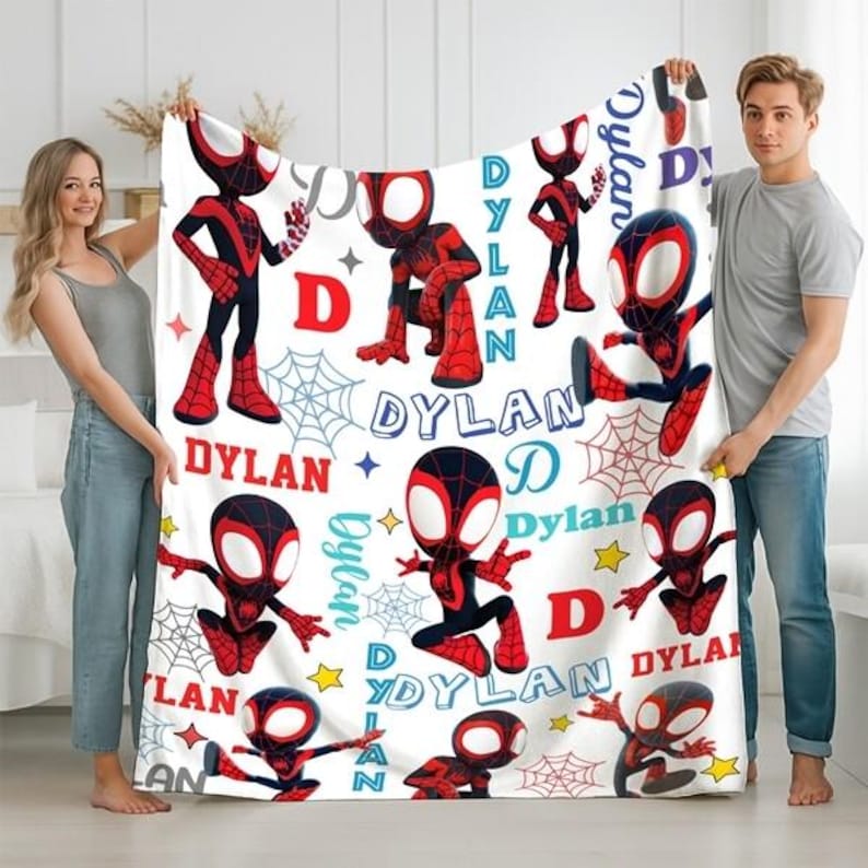 Personalized Spidey And His Amazing Friends Blanket, Spidey Friends Fleece Blanket, Spiderman Superhero Blanket, Spidey Birthday Gifts image 1