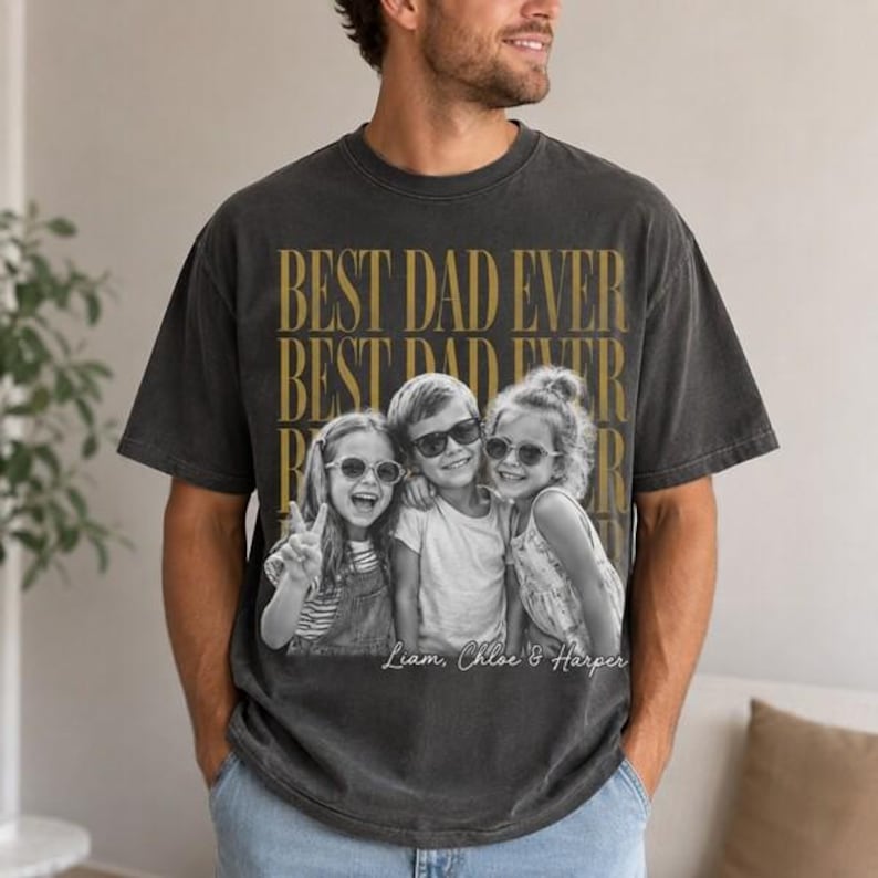 Personalized Fathers Day Shirt With Photo, Funny Dad Shirt, Best Dad Ever Shirt, Custom Best Dad Ever Vintage Photo Shirt: New Dad Gift Bild 1