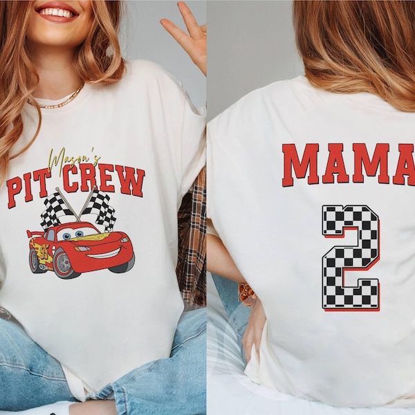 Two-sided Cars Pit Crew Mama Lightning McQueen Birthday Shirt, Family Matching DisneyCars Birthday Shirt,Cars Birthday Boy Tee,WDW Birthday